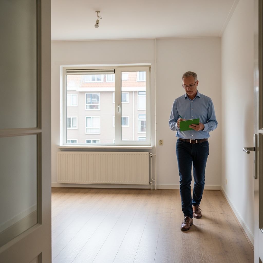Een particuliere verhuurder controleert een Nederlandse huurwoning.